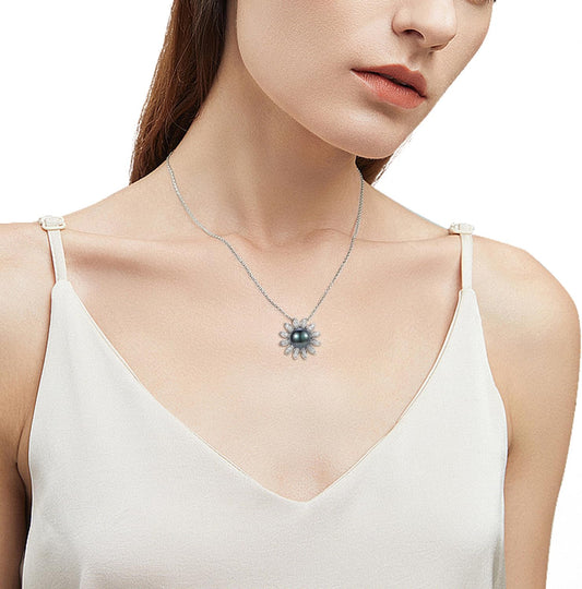 Gem's Beauty Elegant Black Pearl Necklace for Women – 9-10mm, 18K Gold Plated 925 Sterling Silver