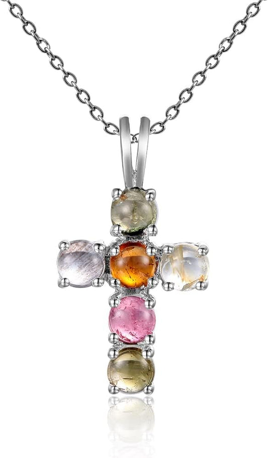 Gem's Beauty 925 Sterling Silver Cross Necklace Cross Necklace For Women 5A CZ Birthstone Necklaces Simple Fashion Exquisite Anniversary Birthday Gifts For Women