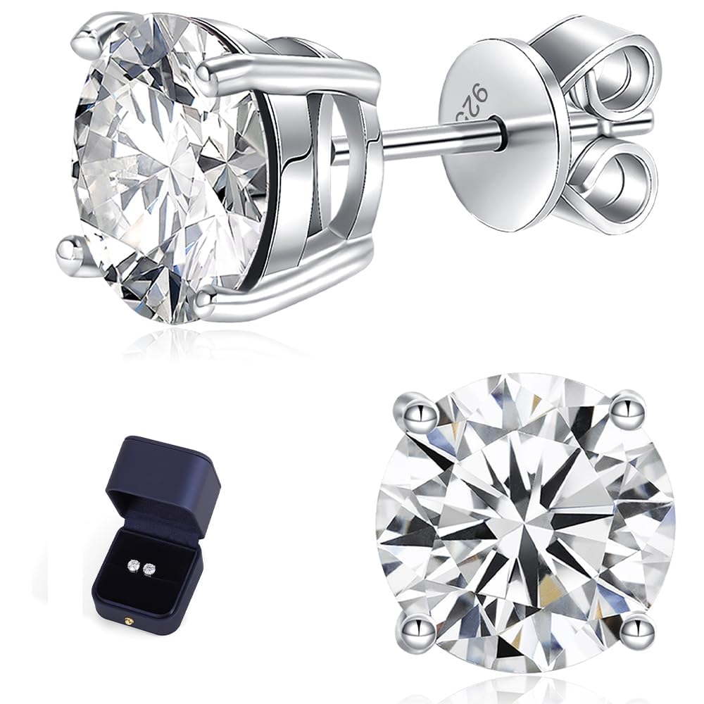 Moissanite Stud Earrings 1-4ct S925 Sterling Silver Earrings Moissanite Earrings Hypoallergenic Lab Created Diamond D Color Jewelry Gifts for Women Men Valentine's Day