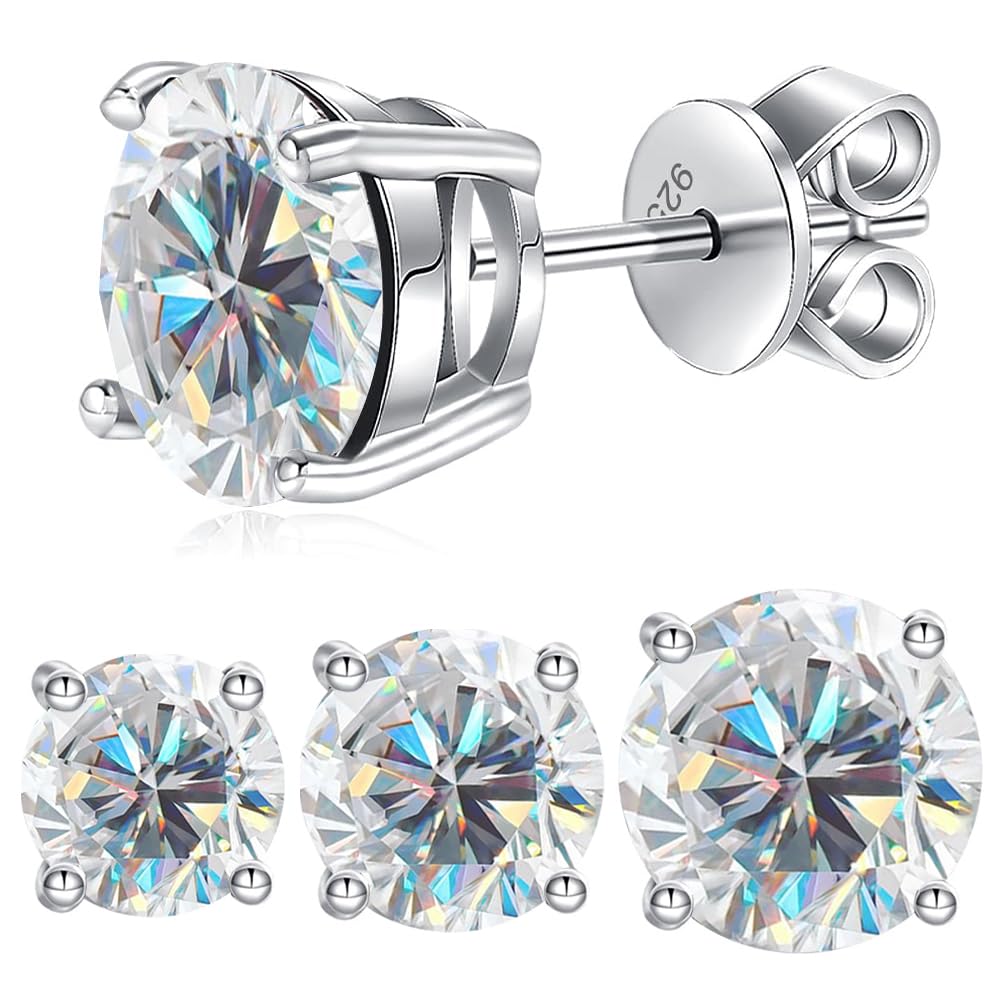 Moissanite Stud Earrings 1-4ct S925 Sterling Silver Earrings Moissanite Earrings Hypoallergenic Lab Created Diamond D Color Jewelry Gifts for Women Men Valentine's Day