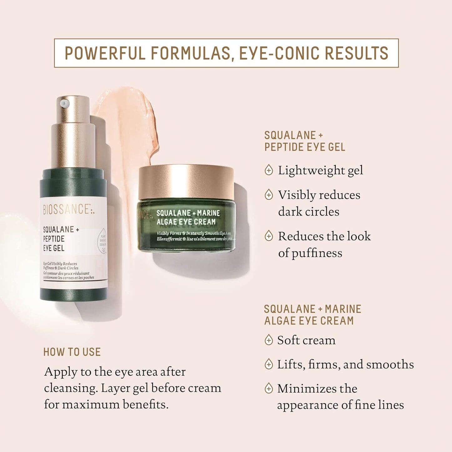 Biossance Squalane + Peptide Eye Gel - Ultra-Hydrating Under Eye Cream - Reduces Puffiness & Dark Circles - Eye Wrinkles Repair Moisturizer- Anti Aging & Hydrating, Day & Night Cream - 0.5oz