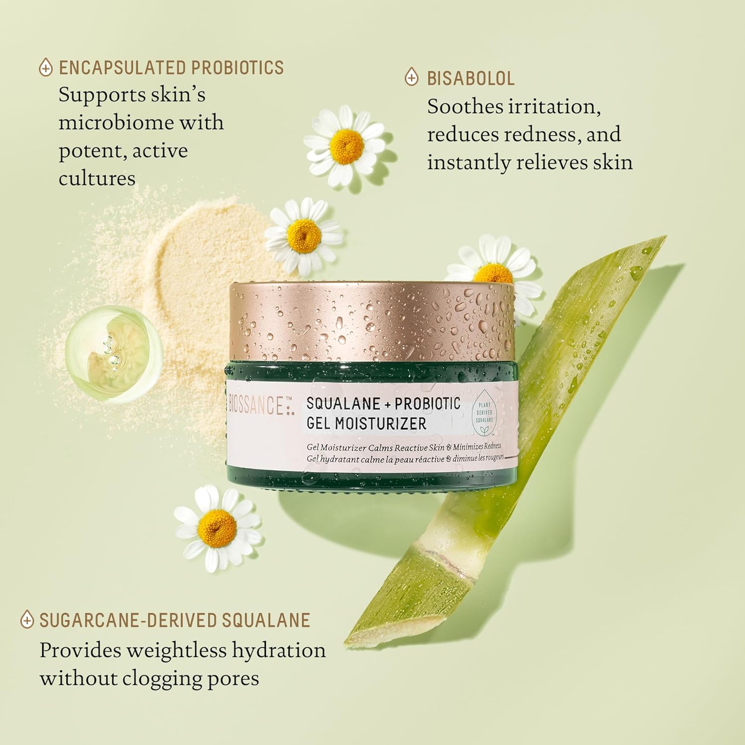 Biossance Squalane + Probiotic Balancing Face Gel Moisturizer - Advanced Formula for Oily & Acne-Prone Skin, Encapsulated Probiotics, Reduces Redness & Excess Oil, Soothes Sensitive Skin - 1.69 oz