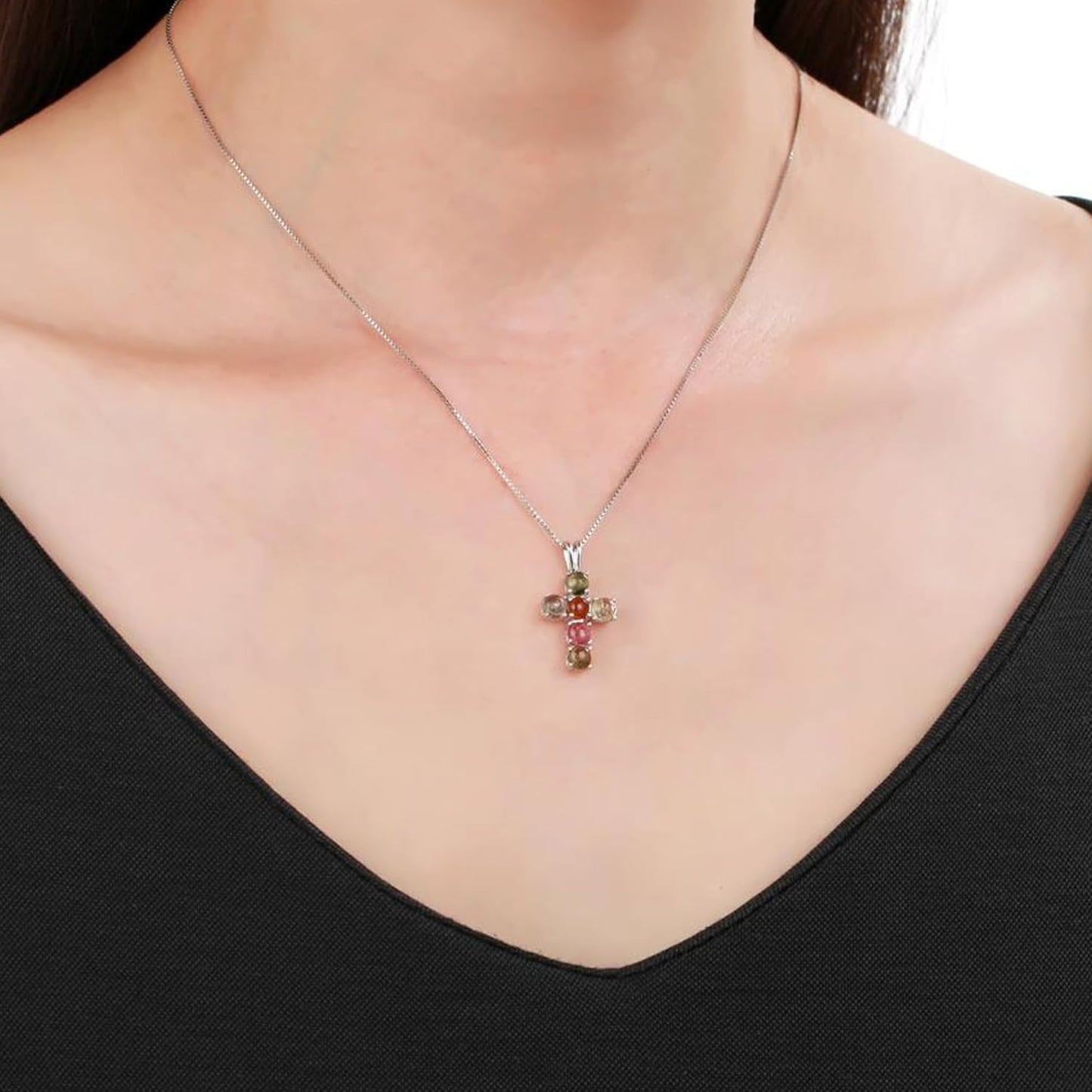 Gem's Beauty 925 Sterling Silver Cross Necklace Cross Necklace For Women 5A CZ Birthstone Necklaces Simple Fashion Exquisite Anniversary Birthday Gifts For Women