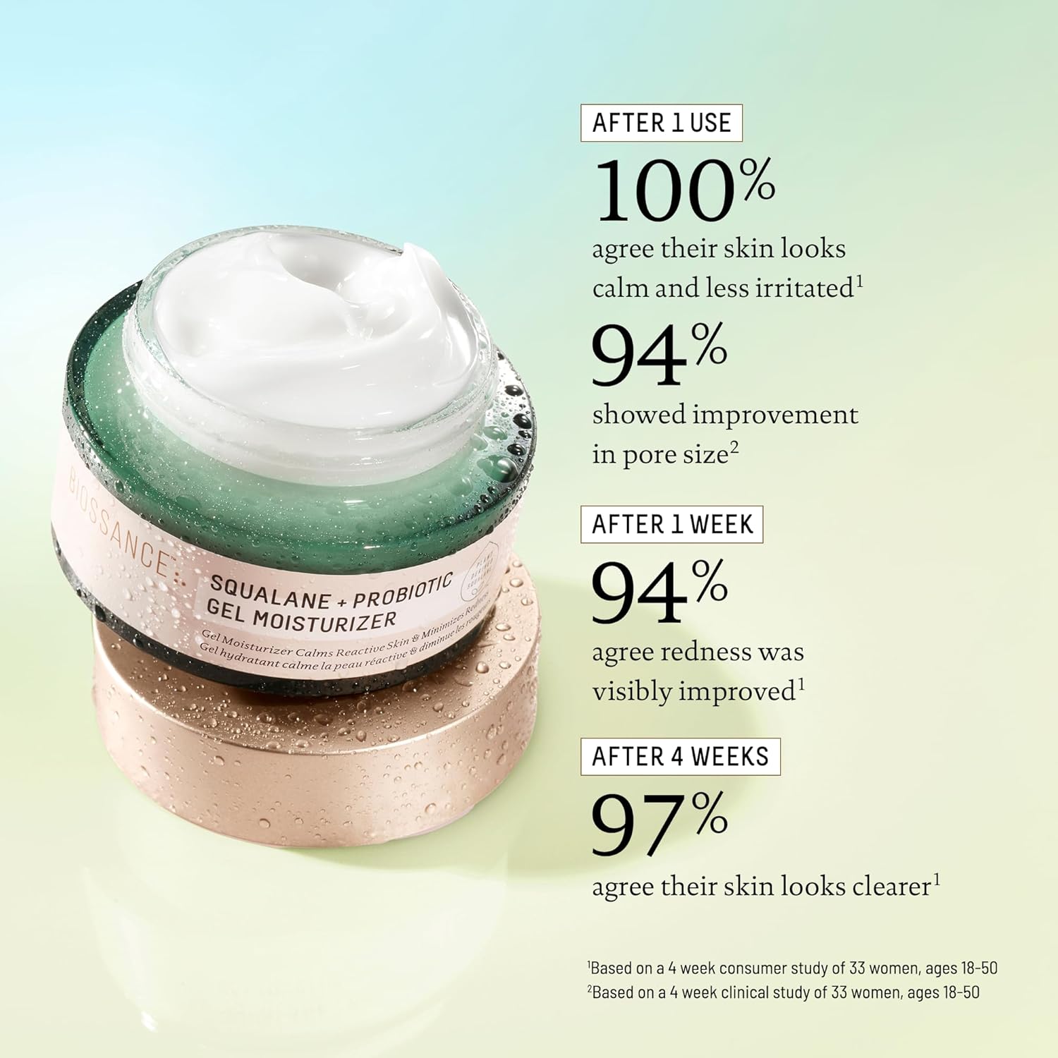 Biossance Squalane + Probiotic Balancing Face Gel Moisturizer - Advanced Formula for Oily & Acne-Prone Skin, Encapsulated Probiotics, Reduces Redness & Excess Oil, Soothes Sensitive Skin - 1.69 oz