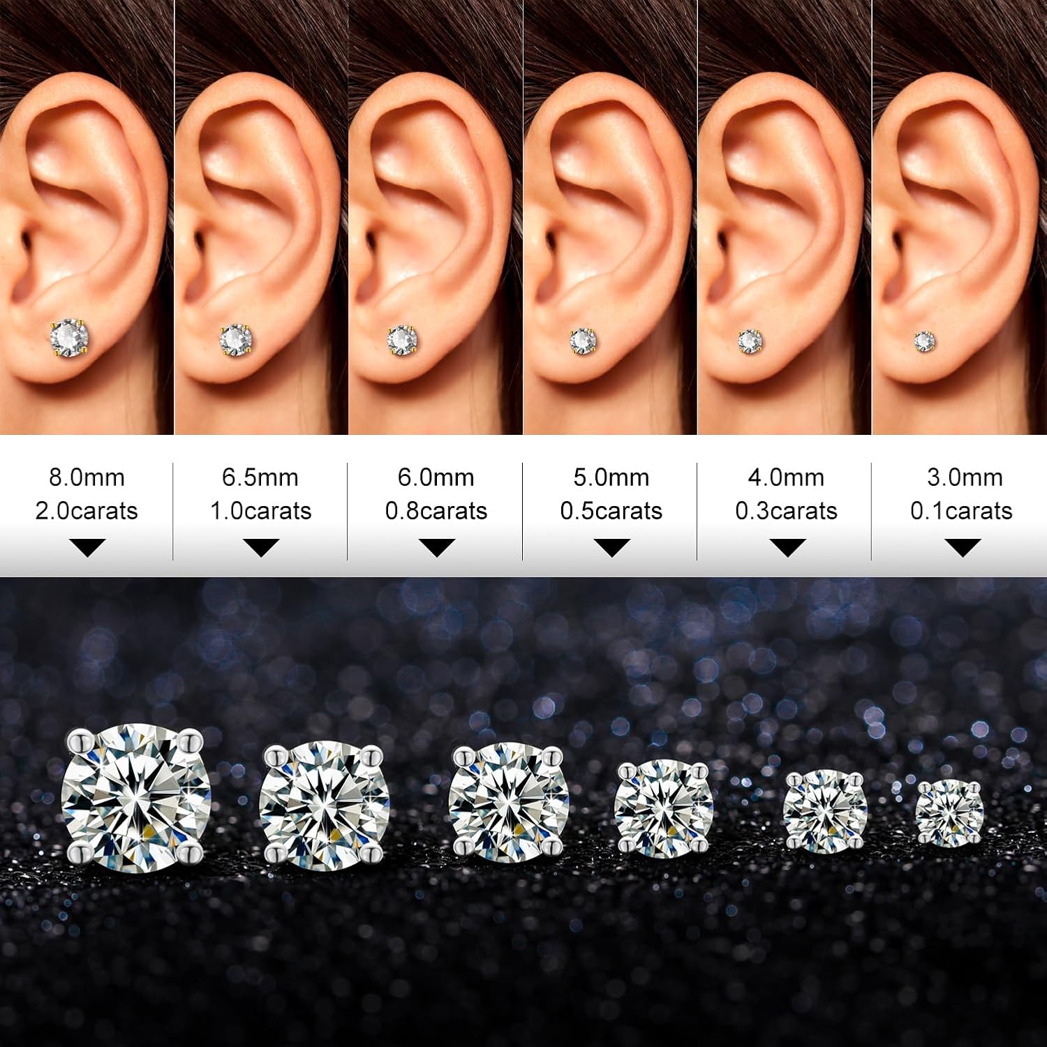 Moissanite Stud Earrings 1-4ct S925 Sterling Silver Earrings Moissanite Earrings Hypoallergenic Lab Created Diamond D Color Jewelry Gifts for Women Men Valentine's Day