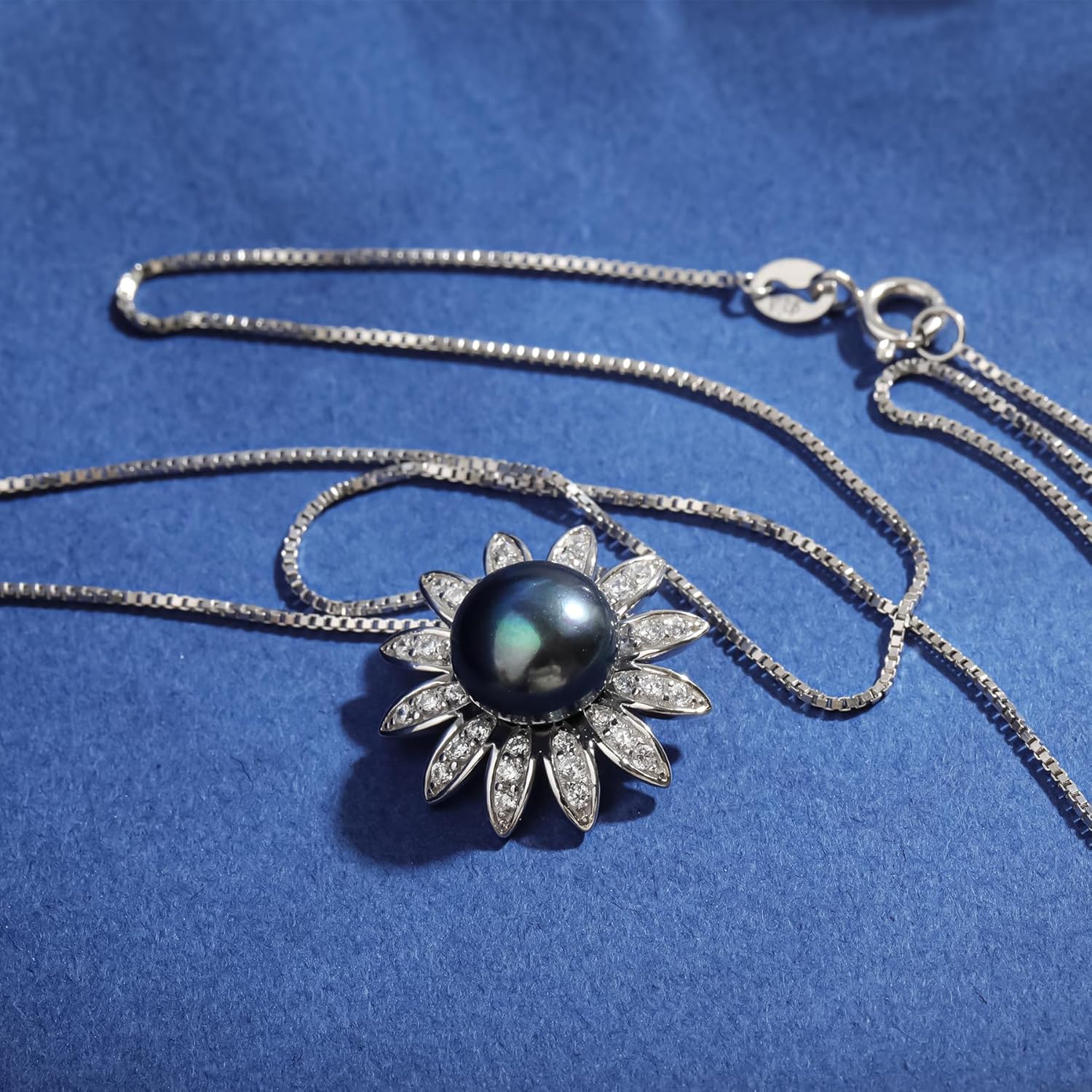 Gem's Beauty Elegant Black Pearl Necklace for Women – 9-10mm, 18K Gold Plated 925 Sterling Silver